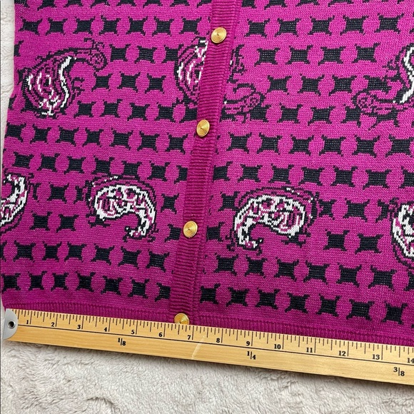 Vintage Eatons Cardigan Paisley Purple Black Knit Womens Petite Size Small - Picture 8 of 10